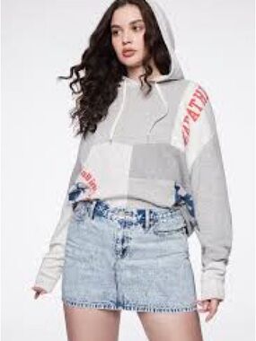 Gap Women's Sweatshirt Hoodie Logo Remix Pullover Grey Size L